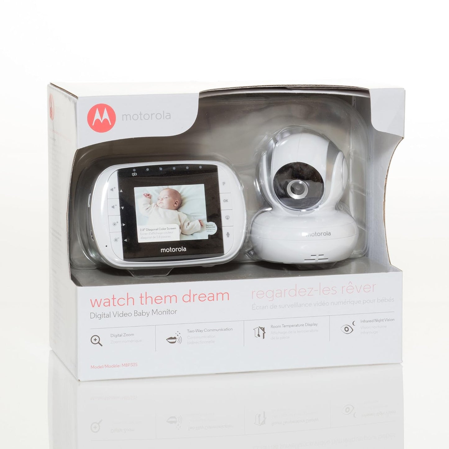 motorola MBP33S Wireless Video Baby Monitor with 2.8-Inch Color LCD Zoom and Enhanced Two-Way Audio 720p
