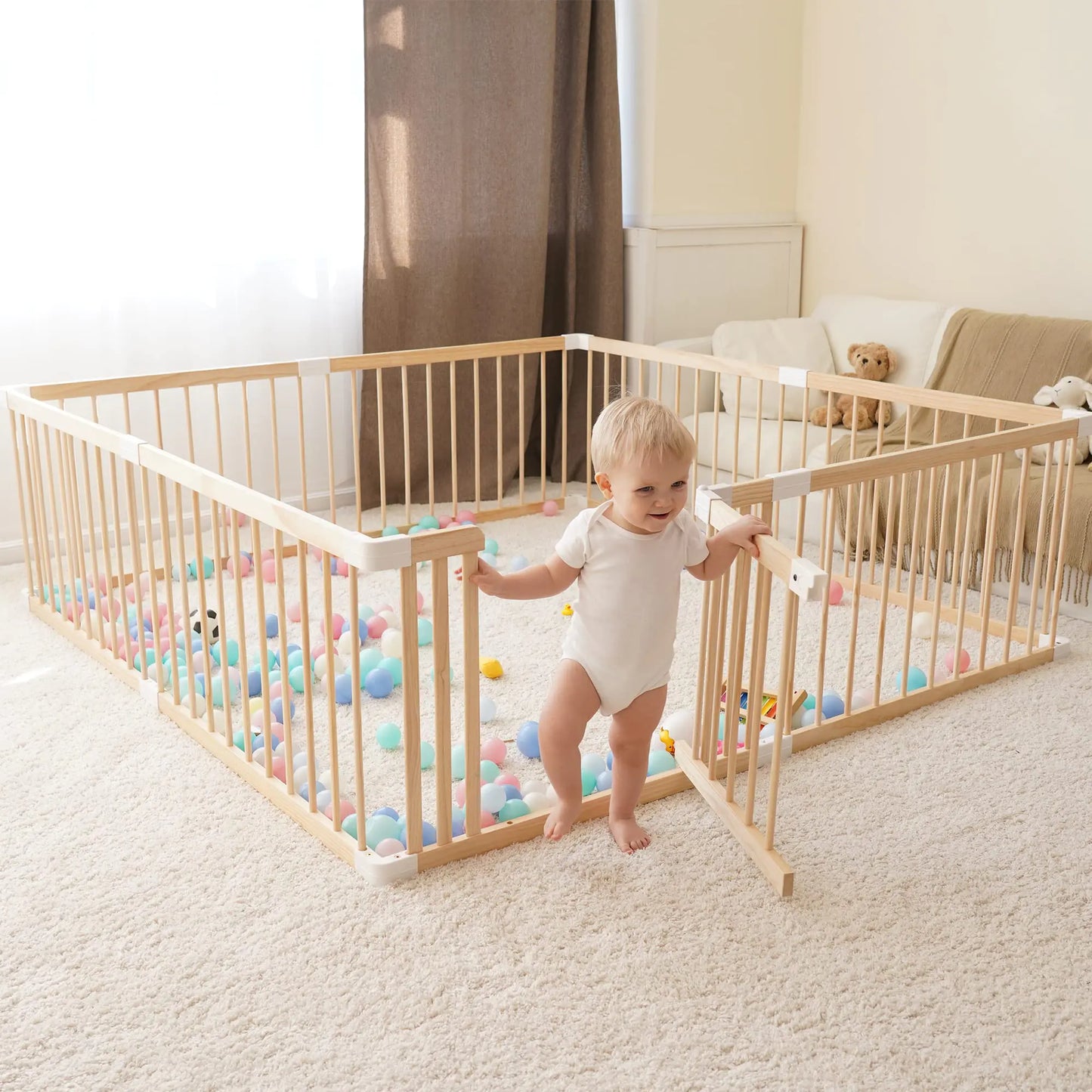 Eco-Safe Wooden Baby Play Yard & Gate