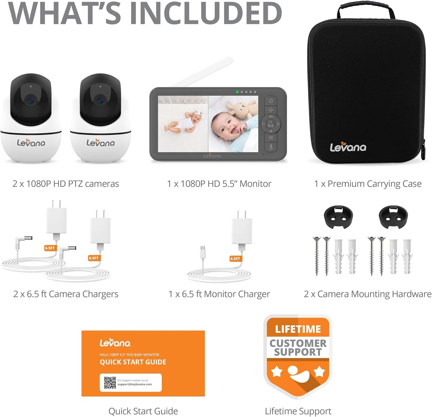 Levana Nala Dual HD Baby Cam System - 5.5” Monitor, PTZ, Night Vision