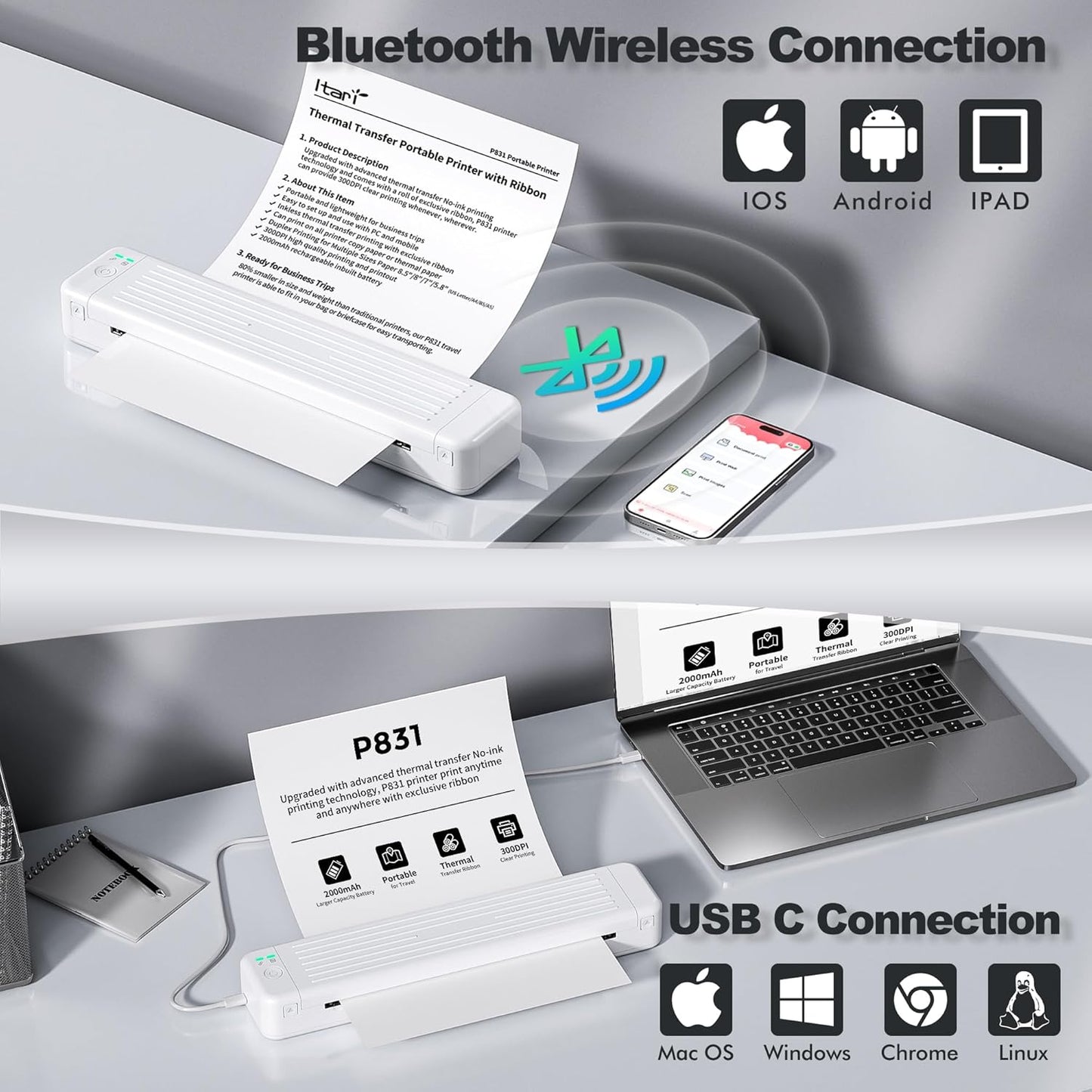 Portable Printer- Heat Transfer Printer P831 Supports A4 Regular Paper - Wireless